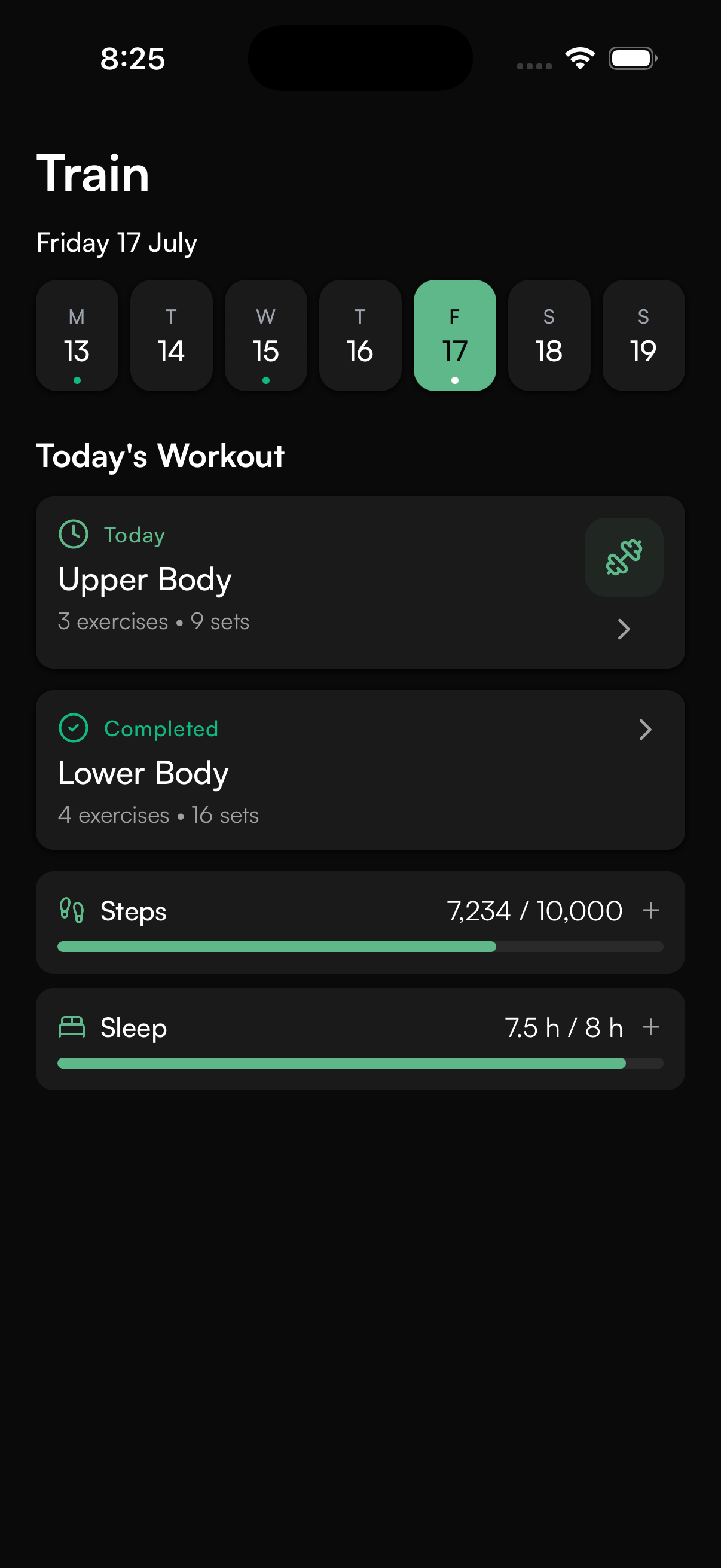 CoachOS mobile training schedule and today’s workout